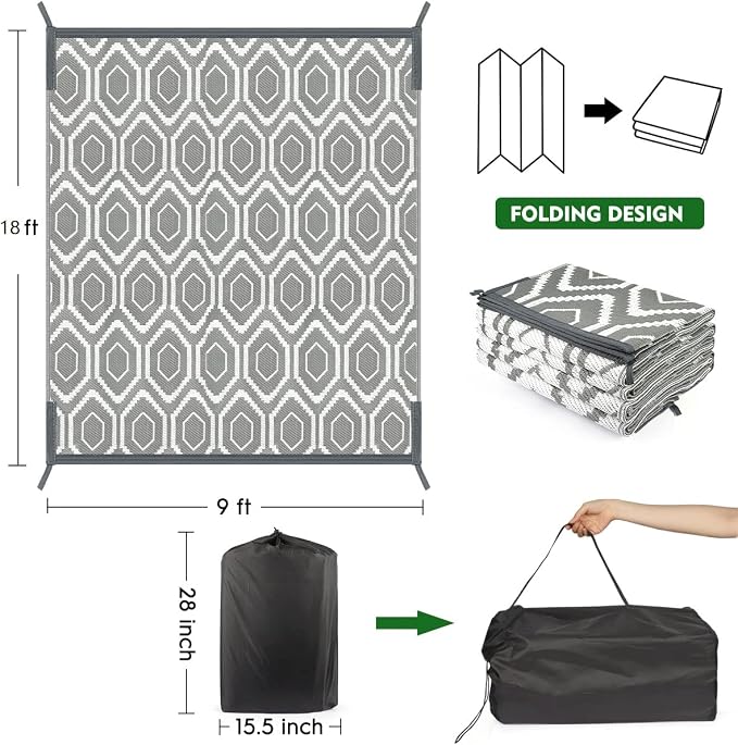 fifame Outdoor Camping Rugs, 9x18 Outdoor Rug Patios Clearance Plastic Straw Rug Weatherproof Reversible Mats, Large Floor Mat for Outdoors, RV, Patio, Backyard, Deck, Picnic, Beach, Trailer, Camping