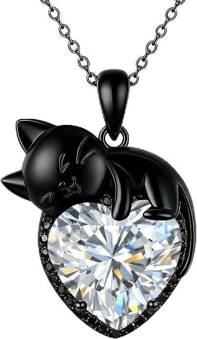 Cat Necklace Sterling Silver Cat Zircon Pendant Gothic Jewelry for Women Animal Lovers Gifts