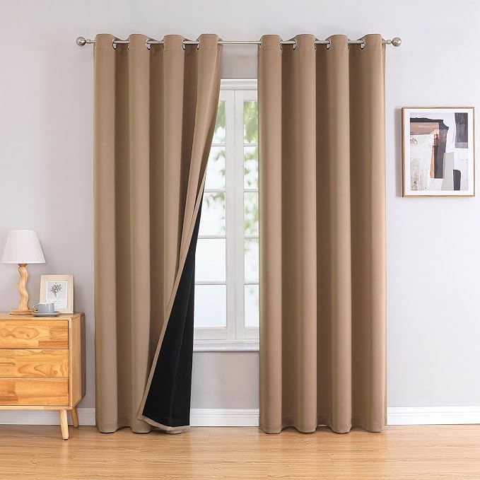 ChrisDowa 100% Blackout Curtains for Bedroom 108 Inches Long 2 Panels Set | 2 Thick Layers, Thermal Insulated, Light Blocking for Living Room, Grommet, Long Window Drapes, Cappuccino, 52 x 108 Inch