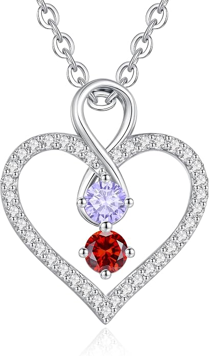 LOUISA SECRET Double Birthstone Necklaces for Women, 925 Sterling Silver Infinity Love Heart Pendant Necklace for Her, Birthday Anniversary Valentine's Day, Christmas, Wedding, Graduation Gift for Her, Personalized Gifts, Jewelry Gifts for Wife Mom Gir...