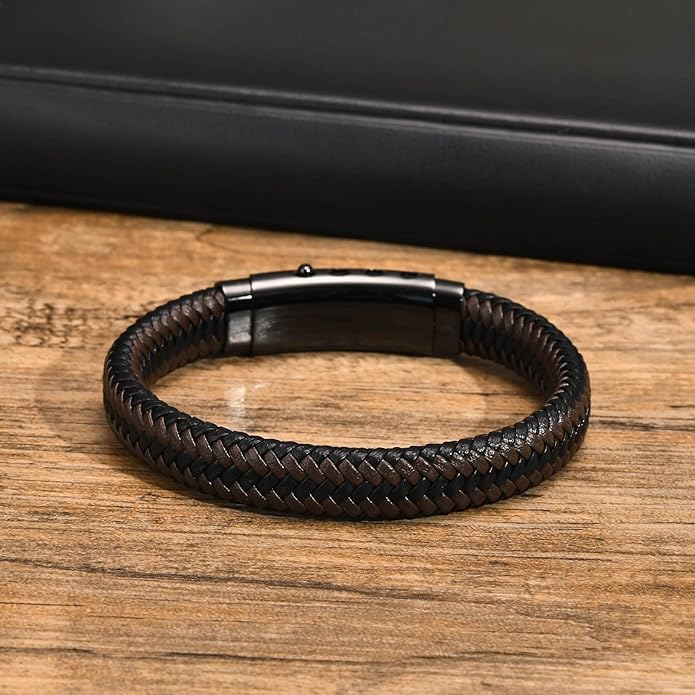VNOX Men's Inspirational Mantra Engarved Handmade Braided Leather Adjustable Cuff Bangle Bracelet Encouragement Motivational Gift for Men