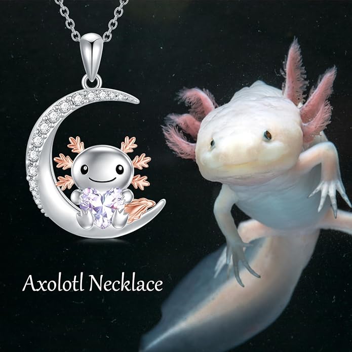 PROESS Animal Birthstone Necklace 925 Sterling Silver Otter/Axolotl/Hippo/Elephant/Dachshund/Monkey/Red Panda Pendant Necklace Animal Birthstone Jewelry Gifts for Women