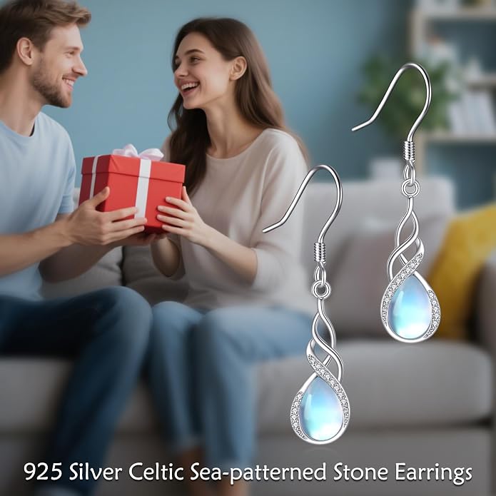 Larimar/Turquoise/Moonstone/Black Onyx/Abalone Shell Earrings for Women Sterling Silver Drop Earrings Jewelry Gift for Women