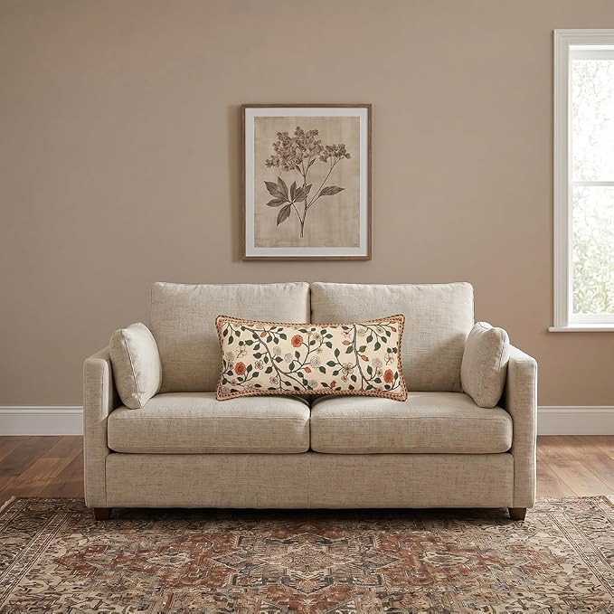 ISAENNE Designer Elegant Linen Throw Pillow Cover,Set of 2,28"x12"-Flora A | French Rectangle Decor Pillow Cover,Concealed Zipper Design,Floral Pattern,Sofa,Bedroom,Living Room,Lounge Chairs