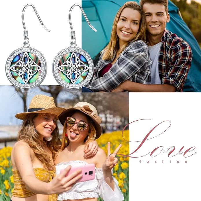 Abalone Shell Earrings for Women 925 Sterling Silver Witches Knot/Compass Lighthouse Jewelry Dangle Drop Earrings Jewelry Gifts for Women Men