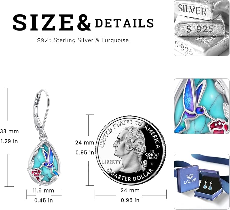 Dangle Earrings Sterling Silver Moonstone/Turquoise/CZ/Crystal Earrings for Women Tree of Life Animal Filigree Leverback Earrings Jewelry Gifts