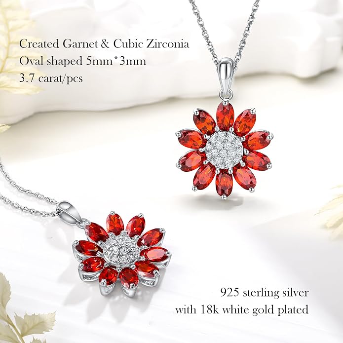 Dainty Sunflower Necklace 925 Sterling Silver Flower Pendant Necklaces for Women Birthstone Anniversary Jewelry