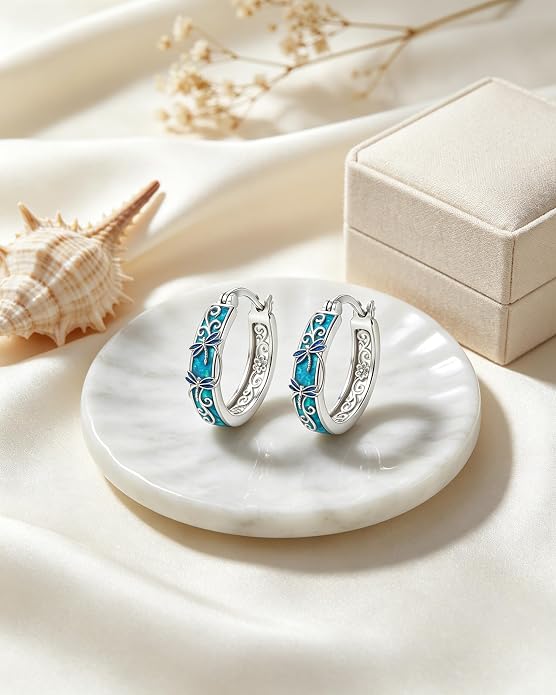 Opal/Turquoise Huggie Earrings 925 Sterling Silver Opal/Turquoise Small Animal Huggie Hoop Earrings Animal Huggies Earring Jewelry Gifts for Women Mom Her