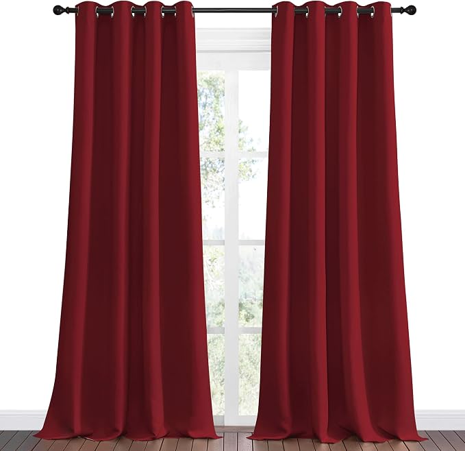 NICETOWN Burgundy Red Blackout Draperies Curtains - Pair of Grommet Top Thermal Insulated Blackout Decorative Curtains for Thanksgiving Day & Christmas Decor(55 inches Wide by 96 inches Long)