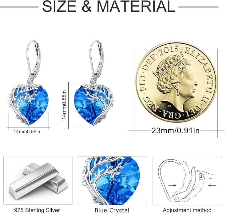 Tree of Life Earrings for Women 925 Sterling Silver Tree of Life Drop Earrings with Heart Crystal Tree of Life Jewelry Birthday Anniversary Party Gifts for Women Girls