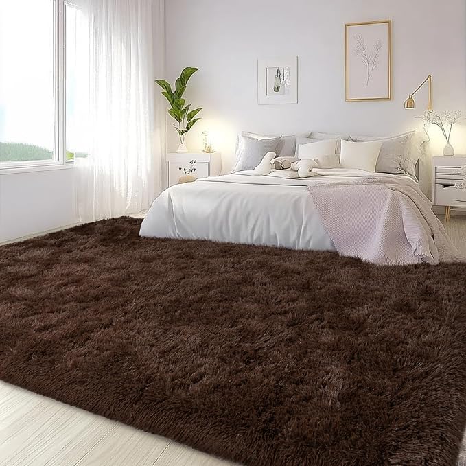 Large Area Rugs for Living Room Bedroom 9x12 Brown Fluffy Shag Rugs | Ultra Soft Shaggy Plush Fuzzy Modern Indoor Throw Floor Carpet for Kids Girls Boys Dorm Nursery Home Decor Aesthetic