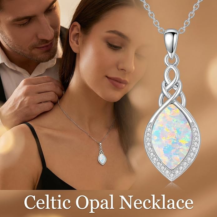 PELOVNY Celtic Knot Necklaces for Women 925 Sterling Silver Gemstone/Birthstone Teardrop Infinity Necklace Irish Celtic Pendant Jewelry Gifts for Mom Daughter Wife