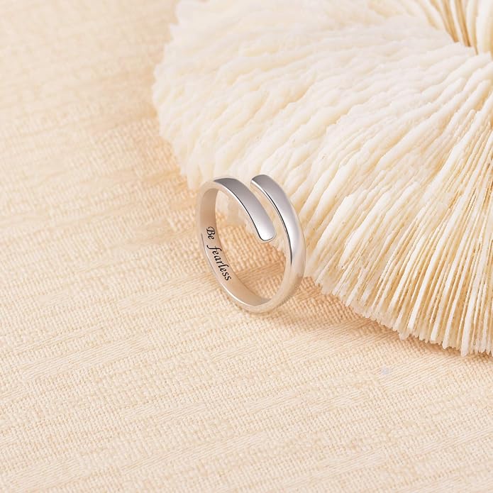 BEILIN 925 Sterling Silver Inspirational Jewelry Rings Adjustable Ring Personality Encouragement Gift for Teens Women