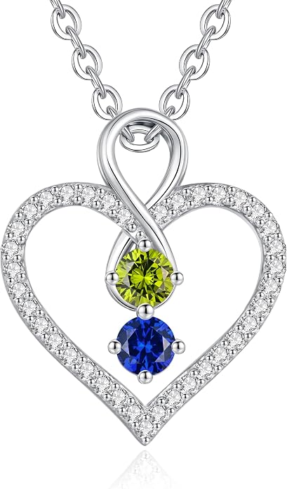 LOUISA SECRET Double Birthstone Necklaces for Women, 925 Sterling Silver Infinity Love Heart Pendant Necklace for Her, Birthday Anniversary Valentine's Day, Christmas, Wedding, Graduation Gift for Her, Personalized Gifts, Jewelry Gifts for Wife Mom Gir...
