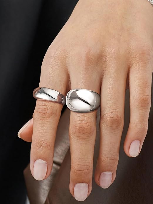 U7 Chunky Gold Dome Rings for Women, Stainless Steel/18KGold Plated/Black Statement Ring Non Tarnish Women Rings, Size 7-12