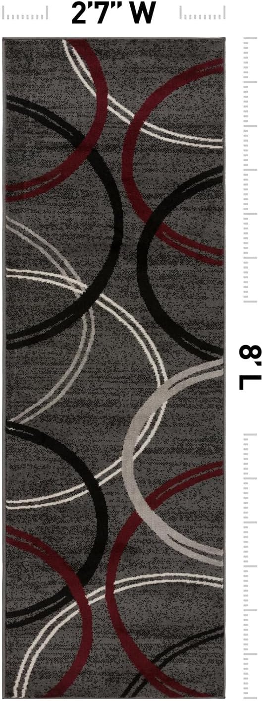 Rugshop Wavy Circles Modern Non-Shedding Runner Rug Red 2'7" x 8'