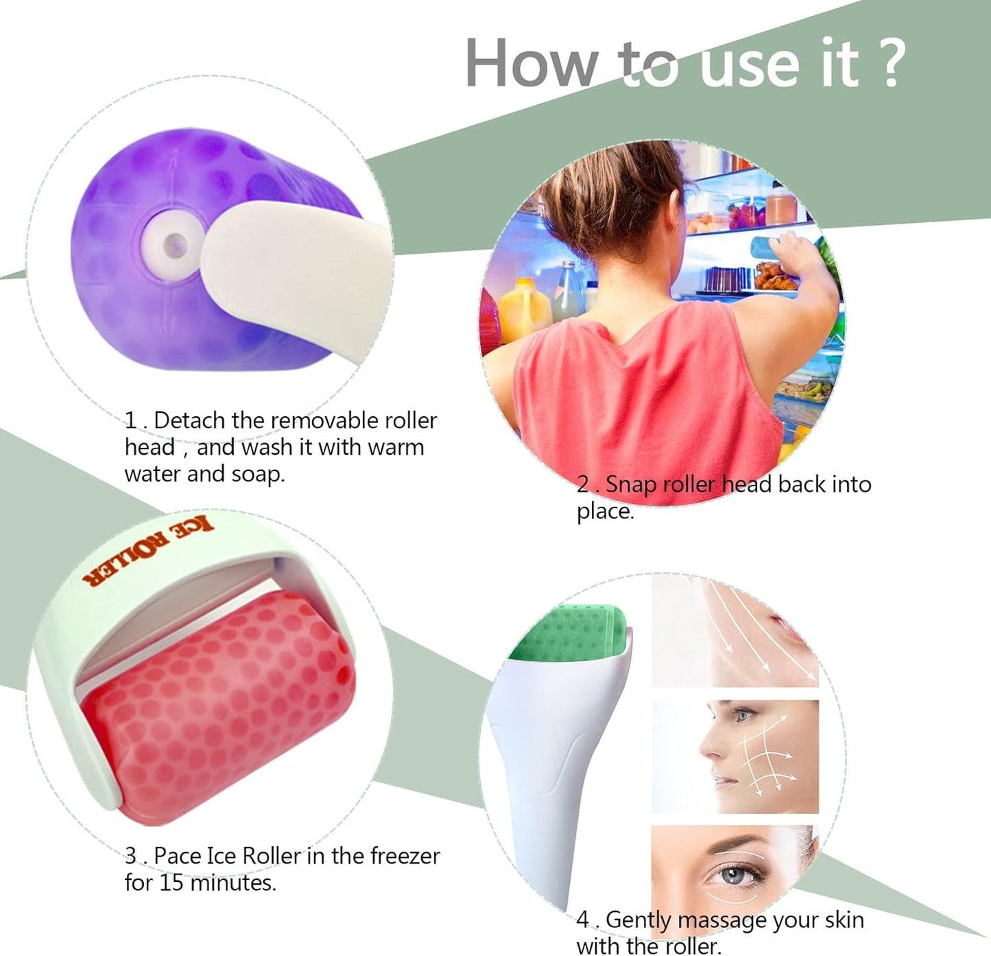 Ice Roller for Face,Cold Facial Massager for Eye Puffiness,Skin Care Tools for Migraine Relief and Blood Circulation (Green)