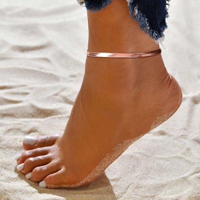 FOCALOOK 14K Gold Plated Anklets for Women Waterproof Plus Size Ankle Bracelet 8.5-10.5 Inch Adjustable Mariner/Figaro/Flat Snake/Cuban Link Chain Anklet Jewelry for Summer Beach Holiday