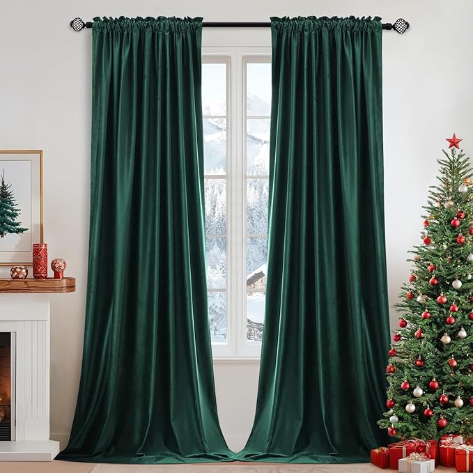 MIULEE Dark Green Blackout Velvet Curtains Drapes 84 Inch Long 52"x84" | Luxurious Bedroom Living Room Decor, Room Darkening, Thermal Insulated, Rod Pocket Design, Super Soft Fabric