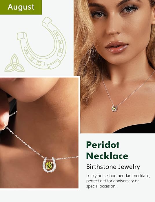 925 Sterling Silver Horseshoe Necklace for Women Round Gemstone Birthstone Necklace Sapphire/Emerald/Ruby/CZ Horse Shoe Pendant Necklaces Jewelry Gift