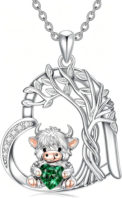 PELOVNY Teddy Bear Necklace for Women 925 Sterling Silver Bear/Highland Cow/Fox/Cat/Axolotl Birthstone Necklace Christmas Birthday Jewelry Gifts for Mom Daughter Wife Sister