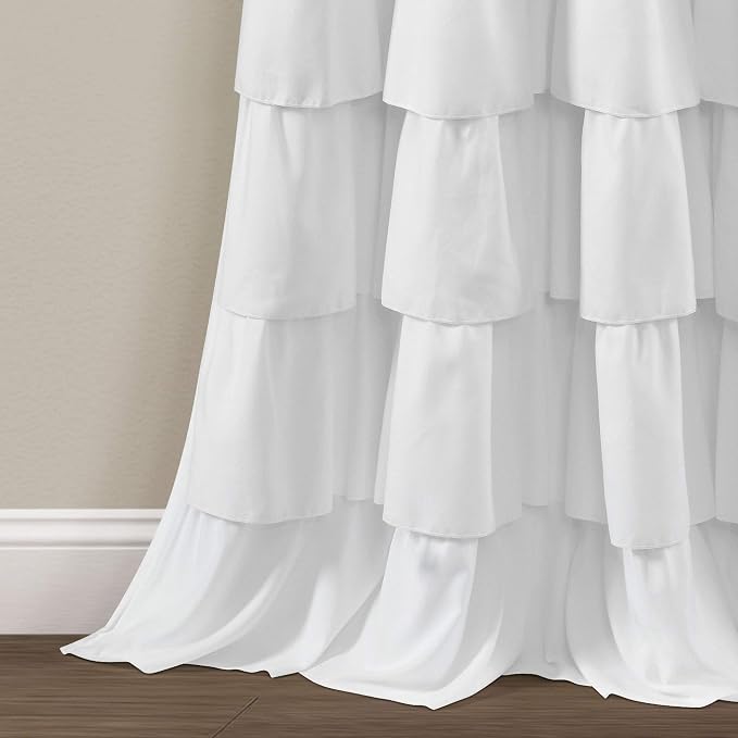 Lush Decor Ruffle Window Curtain - Vintage Chic Farmhouse Style Panel for Living, Dining Room, Bedroom (Single), 50”W x 84" L, White (Pack of 4)