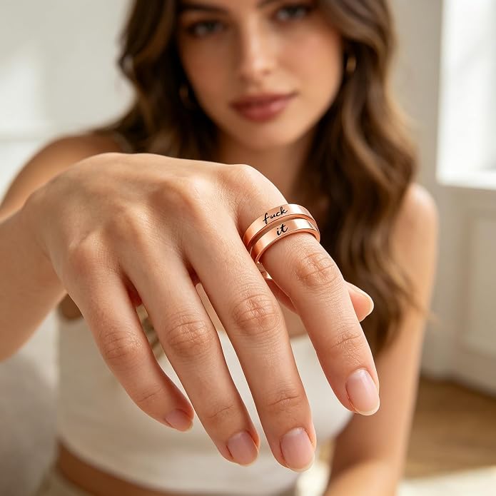 I Fcking Love You Ring, Stainless Steel Engraved Inspirational Words Heart Open Adults Women Vintage Promise Rings Lover Wife Jewelry