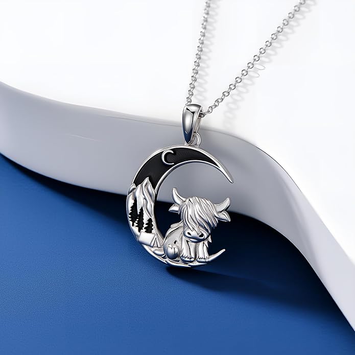 Highland Cow Gifts for Women 925 Sterling Silver Highland Cow Birthstone Necklace Fluffy Cow Jewelry Gifts Birthday Christmas