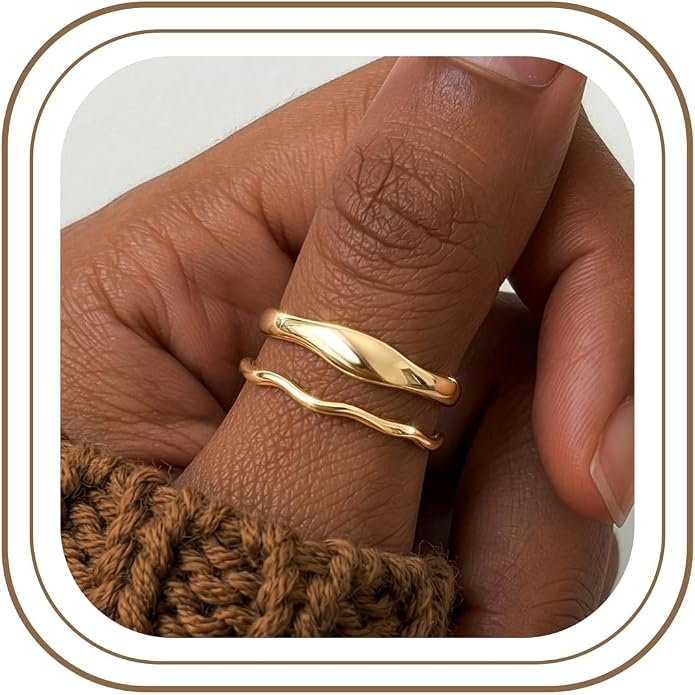 Gold Rings for Women Men Non Tarnish, Waterproof Chunky 14K Gold Plated Dainty Stackable Rings Trendy Statement Pinky Thumb Rings Engagement Eternity Wedding Band Ring Stacking Gold Jewelry Size 3 4 5 6 7 8 9 10 11