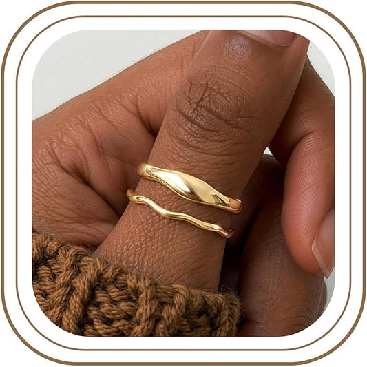 Gold Rings for Women Men Non Tarnish, Waterproof Chunky 14K Gold Plated Dainty Stackable Rings Trendy Statement Pinky Thumb Rings Engagement Eternity Wedding Band Ring Stacking Gold Jewelry Size 3 4 5 6 7 8 9 10 11