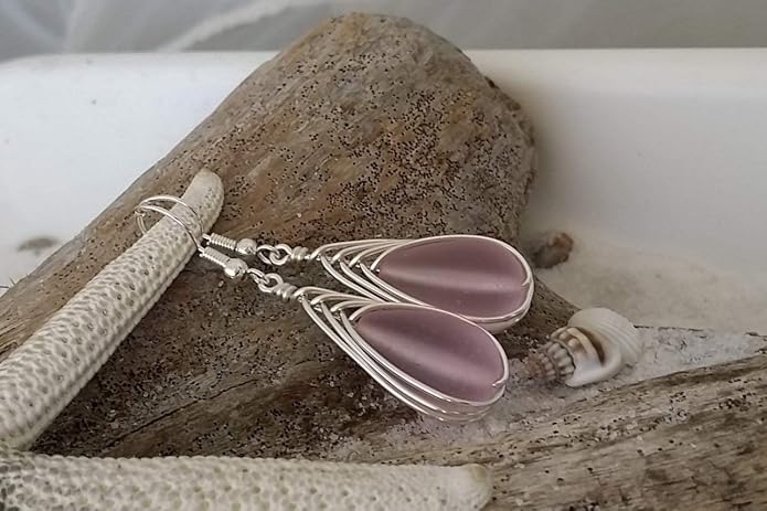 Handmade Sea Glass Earrings, Hawaiian Jewelry, Wire Braided Earrings Teardrop Earrings, Beach Jewelry Sea Glass Jewelry For Women Birthday Gift