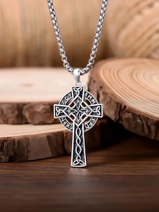 KXJ S925 Sterling Silver Black Cross/Best Dad/Baseball Bat/Silver Cross/Ankh Cross/Crucifix with 22+2 Inches Stainless Steel Rolo Chain Cross Necklace for Men Women Christian Religious Jewelry Gifts