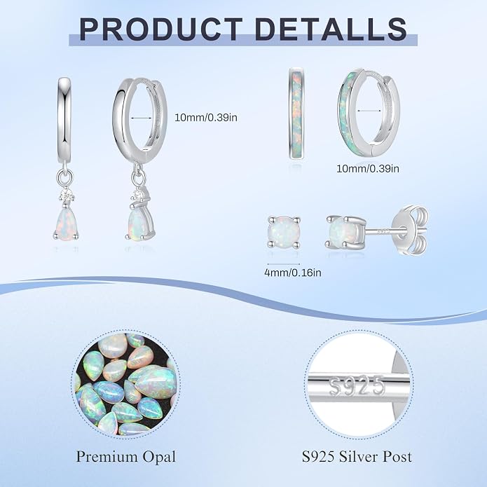 Opal Earrings Set for Women, Birthday Gift for Her, Sterling Silver | 14K Gold Plated, Hypoallergenic S925 Opal Hoop Stud Earrings for Women with Sensitive Ears, Dainty earring Stacks—Trendy Opals Jewelry 2026
