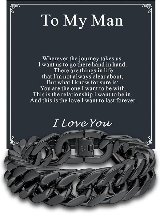 Supcare Unique Anniversary Birthday Valentines Fathers Day Stainless Steel Cuban Link Bracelets for Men Him, To My Man Dad Husband Love Always Remember Wrist Chain Bracelet Jewelry Gifts