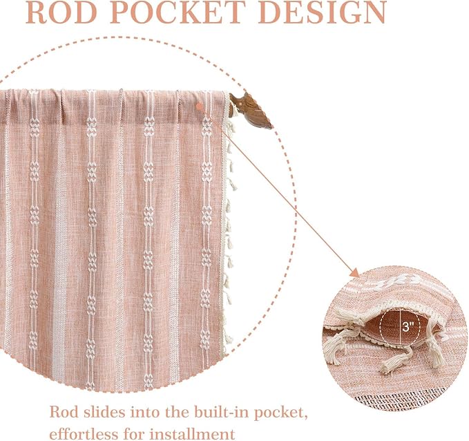 ColorBird Pink Boho Curtains for Girls Bedroom Decor Farmhouse Striped 84 Inches Length 2 Panels Set Window Curtains & Drapes for Nursery