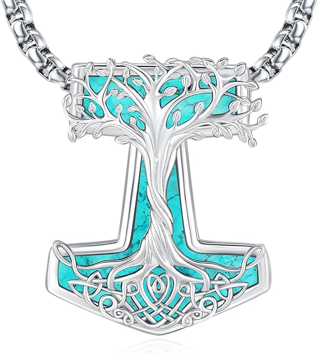 Eusense Viking Jewelry for Men Women Sterling Silver 925 Mjolnir Thors Hammer Pendant Celtic Cross Necklace Wolf Odin Raven Freya Goddess Norse Pagan Compass Vegvisir Yggdrasil Nordic Viking Necklaces Gifts