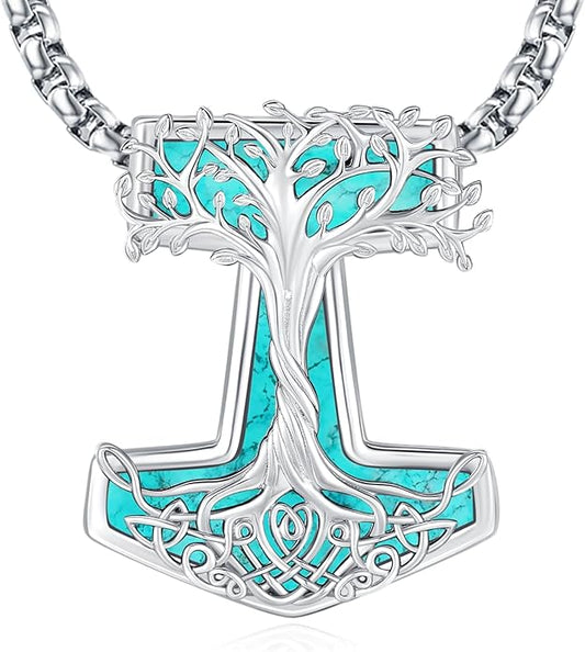 Eusense Viking Jewelry for Men Women Sterling Silver 925 Mjolnir Thors Hammer Pendant Celtic Cross Necklace Wolf Odin Raven Freya Goddess Norse Pagan Compass Vegvisir Yggdrasil Nordic Viking Necklaces Gifts