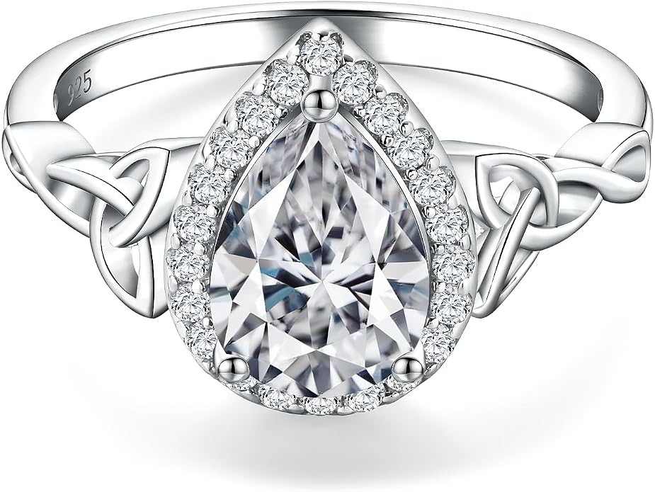 DAYBYDAY Celtic Birthstone Rings for Women 925 Sterling Silver Heart/Round/Pear/Oval Created Gemstone Moissanite Halo Engagement Promise Rings for Her Wife Birthday Anniversary Wedding Jewelry