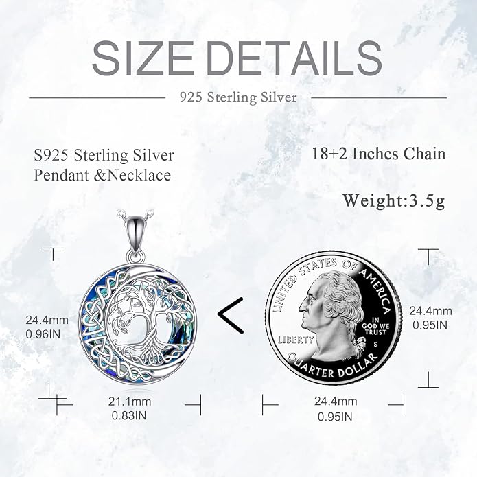 POPLYKE Tree of Life Necklace for Women Sterling Silver Celtic Knot Family Tree With Blue/Purple/Volcano Crystal Irish Gifts for Mom Wife Birthday Christmas