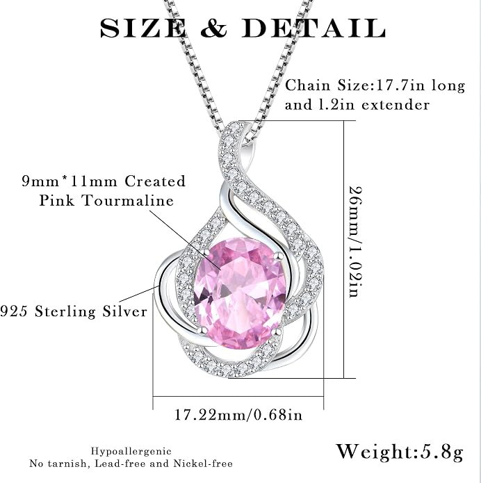 Birthstone Necklace for Women 925 Sterling Silver Pendant Necklaces Oval Cut Cubic Zirconia Necklace Jewelry