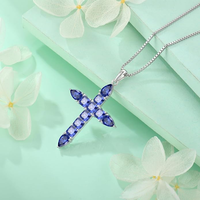 STARCHENIE 925 Sterling Silver Cross Necklace for Women Birthstone Jewelry | 925 Sterling Silver Crucifix Pendant, Birthstone Jewelry, Christian Religious Gift for Her