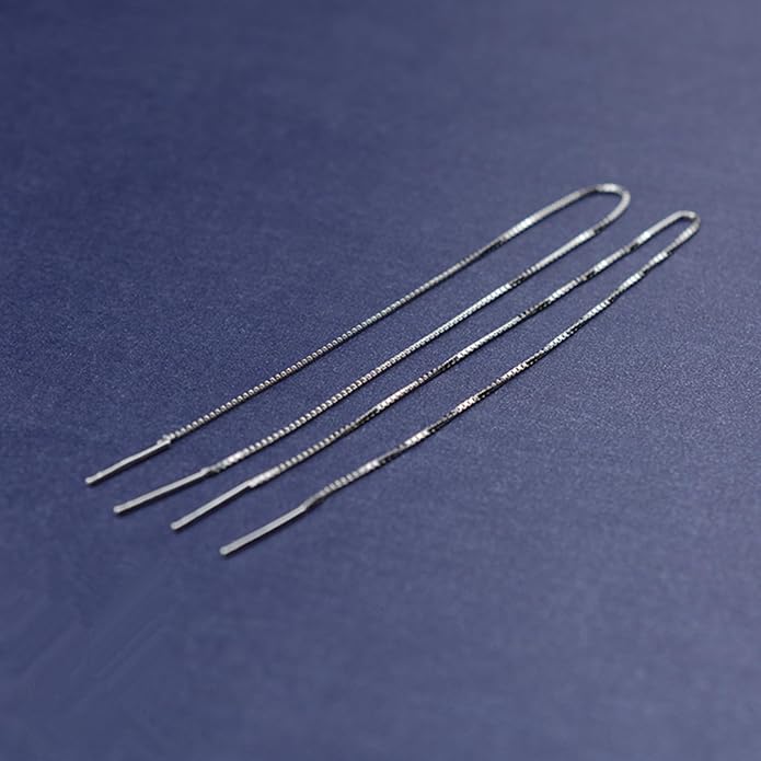 Sterling Silver Long Pull Through Threader Earrings Box Chain