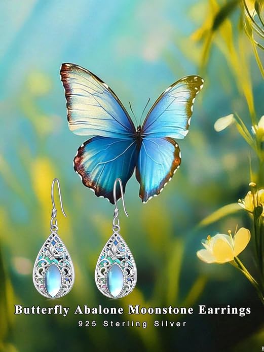Dorunmo Moonstone Dangle Drop Earrings s925 Sterling Silver Leverback Earrings Filigree Moonstone Jewelry Birthday Gifts for Women
