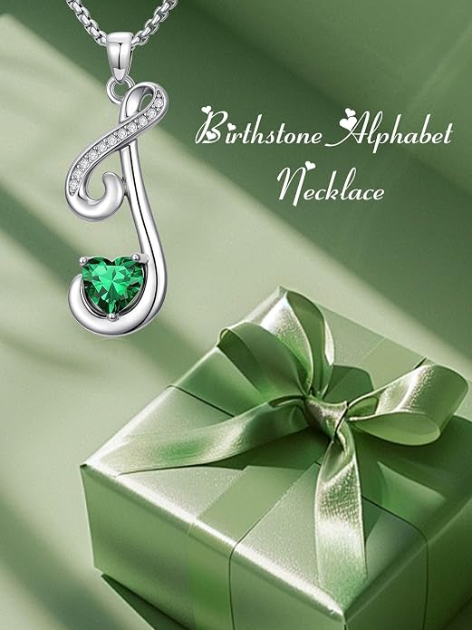 Birthday Gifts for Women Alphabet A to Z Initial Birthstone Pendant Necklaces for Women - 18k White Gold Plated Personalized Name Jewelry Anniversary Graduation Gifts for Wife Her Daughter Girlfriend(with Gift Box)