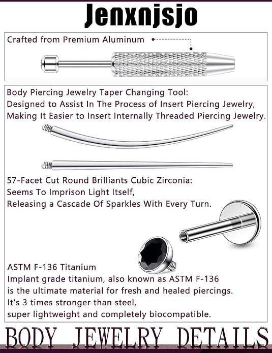 Jenxnjsjo F136 Titanium 20/18/16g Earrings Nose Lip Rings Studs Labret Medusa Tragus Helix Conch Cartilage Piercing Jewelry for Women