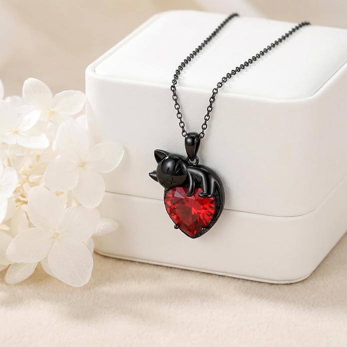 Cat Necklace Sterling Silver Cat Zircon Pendant Gothic Jewelry for Women Animal Lovers Gifts