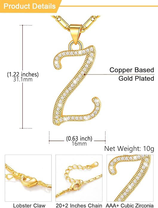 U7 Initial Necklace for Women, Gold/Platinum Plated CZ Crystal Letter A-Z Pendant Necklace, Shiny 20 Inch Name Chain Dainty Personalized Jewelry for Men Mom Wife Friend