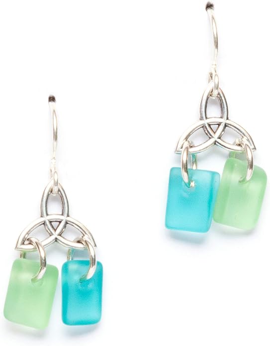 Sea Glass Celtic Knot Earrings - Sterling Drop Beach Earrings for Women by EcoSeaCo, using recycled and sustainable material. Handmade in the USA
