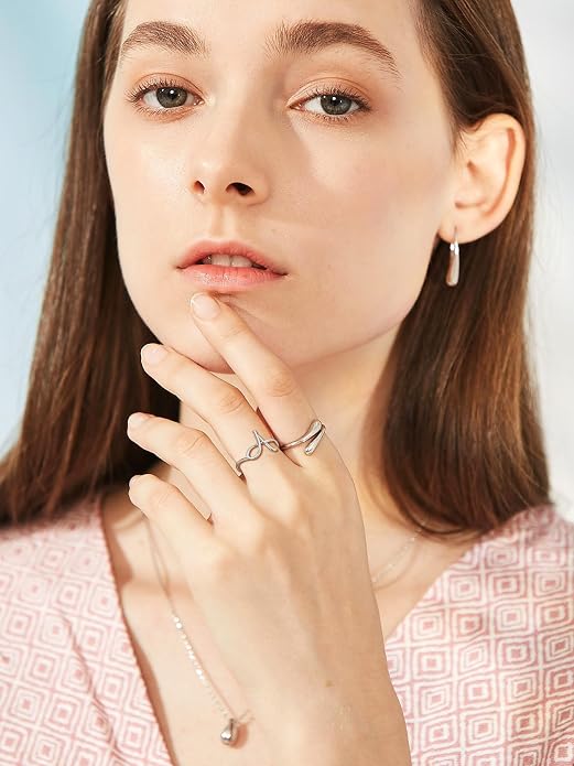 SILVERCUTE S925 Initial Rings, Adjustable Size 6-12 Statement Alphabet Letter A-Z Jewelry Personalized Twisted Initials Rings Sterling Silver Stacking Ring for Women