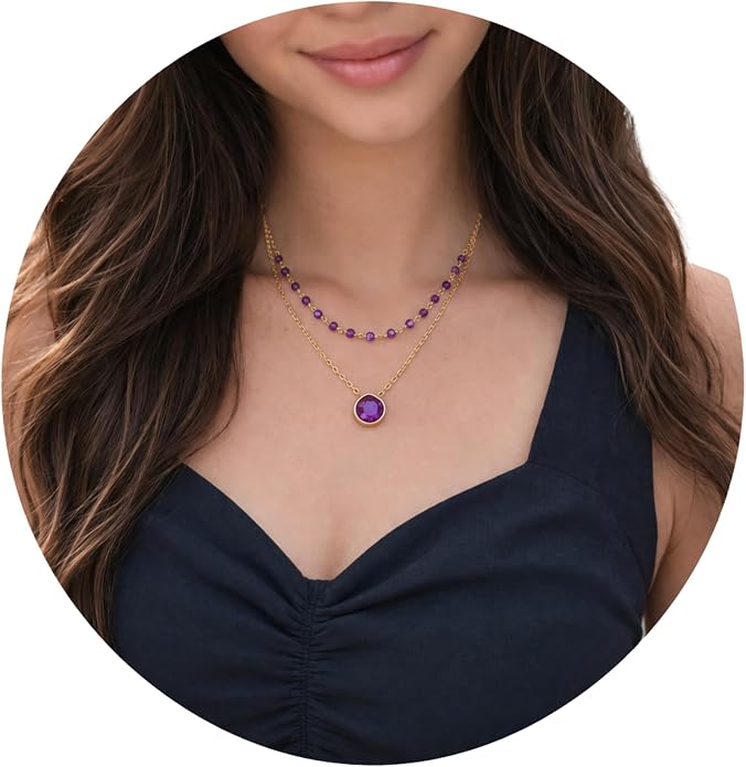 Layering Necklace for Women, Premium Layered Gold Healing Crytsal Necklaces - Tarnish Free 18K Gold Vermeil Certified S925 Classic Stack Necklace Gold Jewelry for Women - Mothers Day Gifts for Mom Wife
